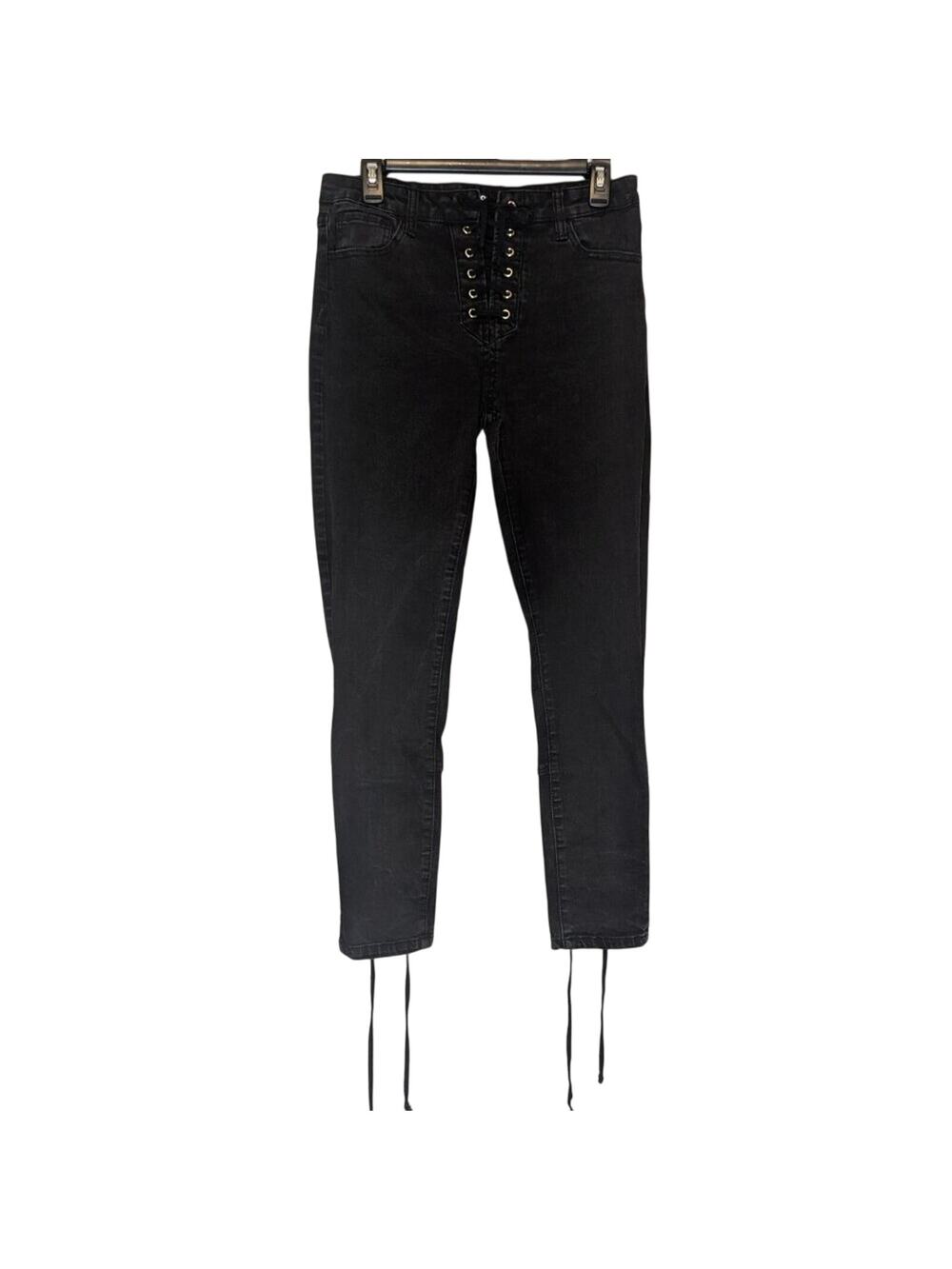 Fashion Nova Black Lace Up High Waist Denim Lace Up Ankle Skinny Jeans Size 13